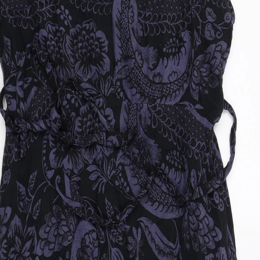 Monsoon Womens Black Floral Viscose A-Line Size 14 V-Neck Button