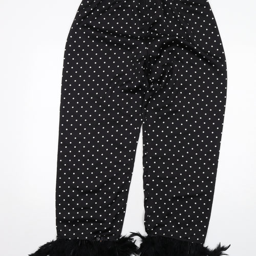 Cameo Rose Womens Black Polka Dot Polyester Trousers Size 14 Regular - Feather Cuff