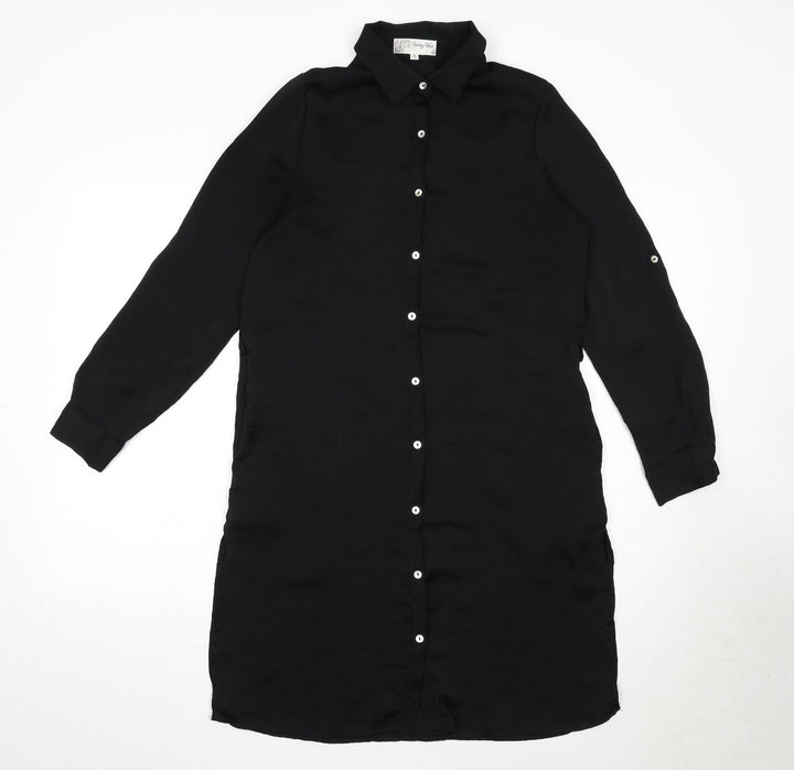 Voulez-Vous Womens Black Polyester Shirt Dress Size 8 Collared Button - Back Detail