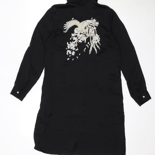 Voulez-Vous Womens Black Polyester Shirt Dress Size 8 Collared Button - Back Detail