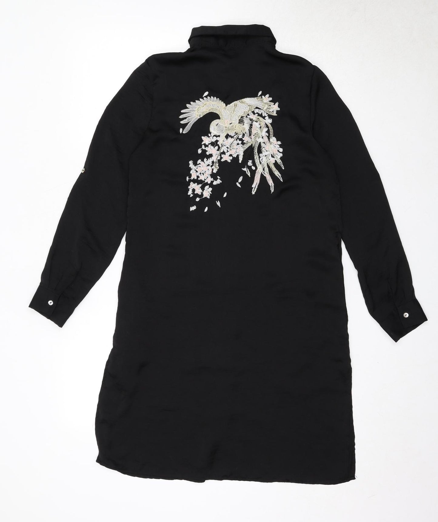 Voulez-Vous Womens Black Polyester Shirt Dress Size 8 Collared Button - Back Detail