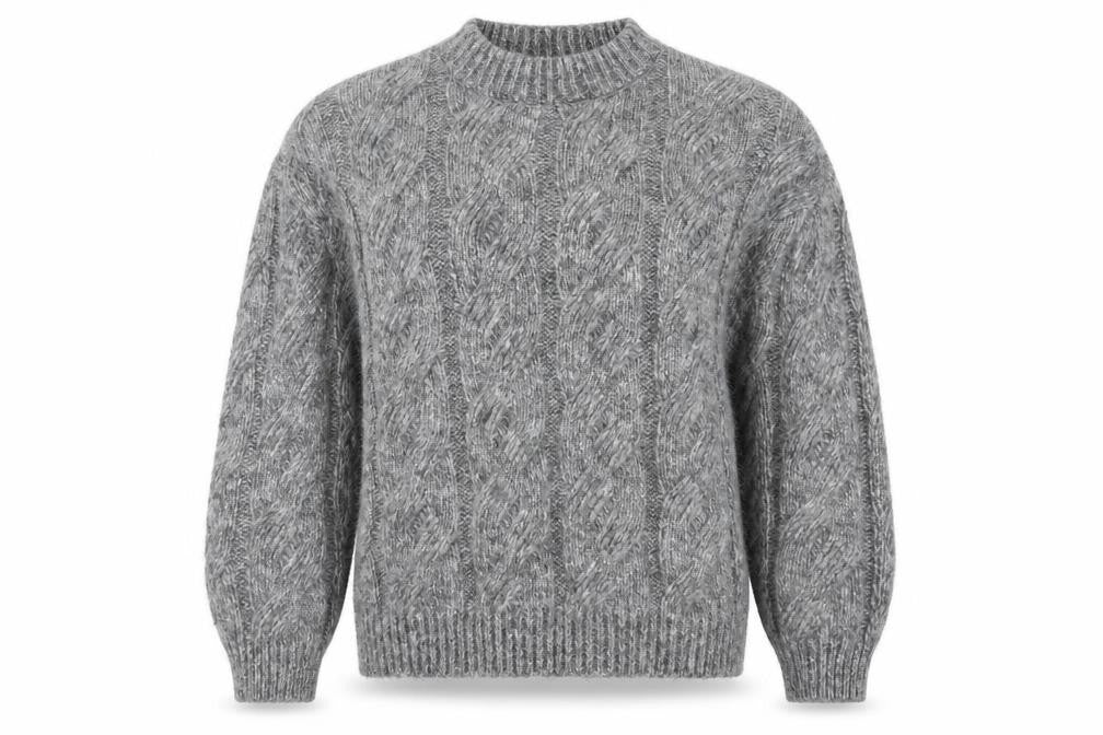 Front view of Marks & Spencer women’s grey round neck polyester jumper, size M
