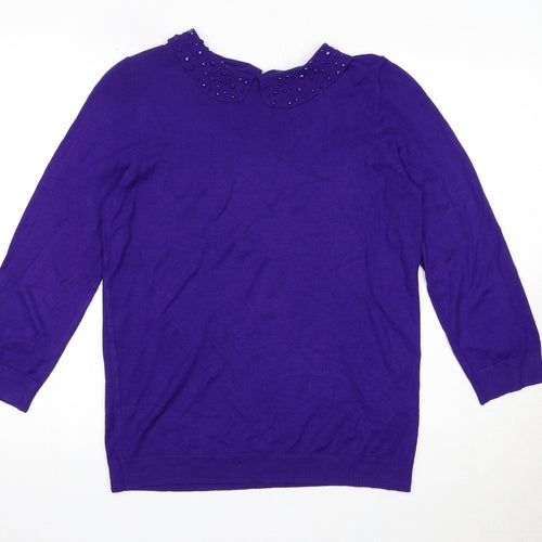 Debenhams Womens Purple Collared Viscose Pullover Jumper Size 12