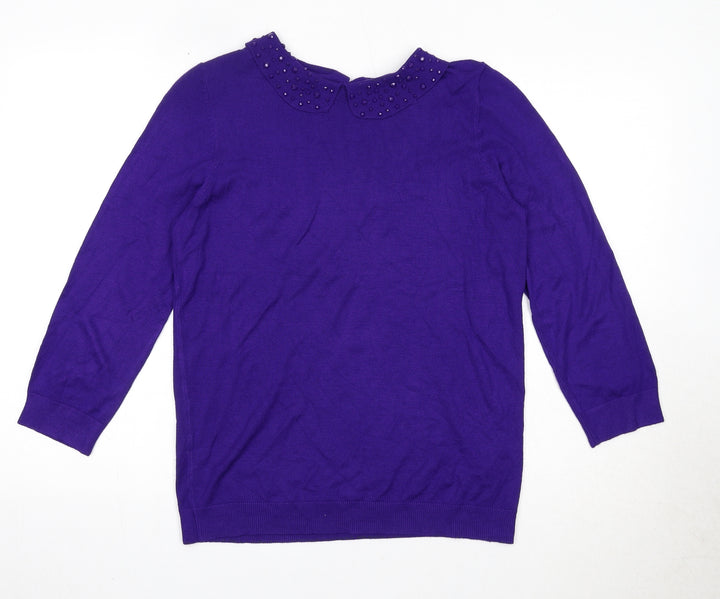 Debenhams Womens Purple Collared Viscose Pullover Jumper Size 12