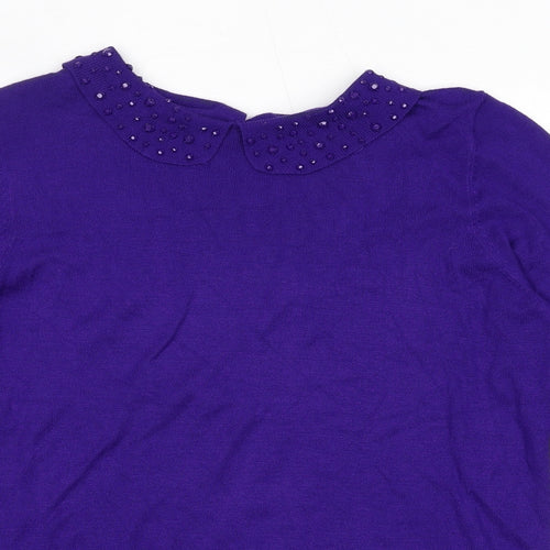 Debenhams Womens Purple Collared Viscose Pullover Jumper Size 12