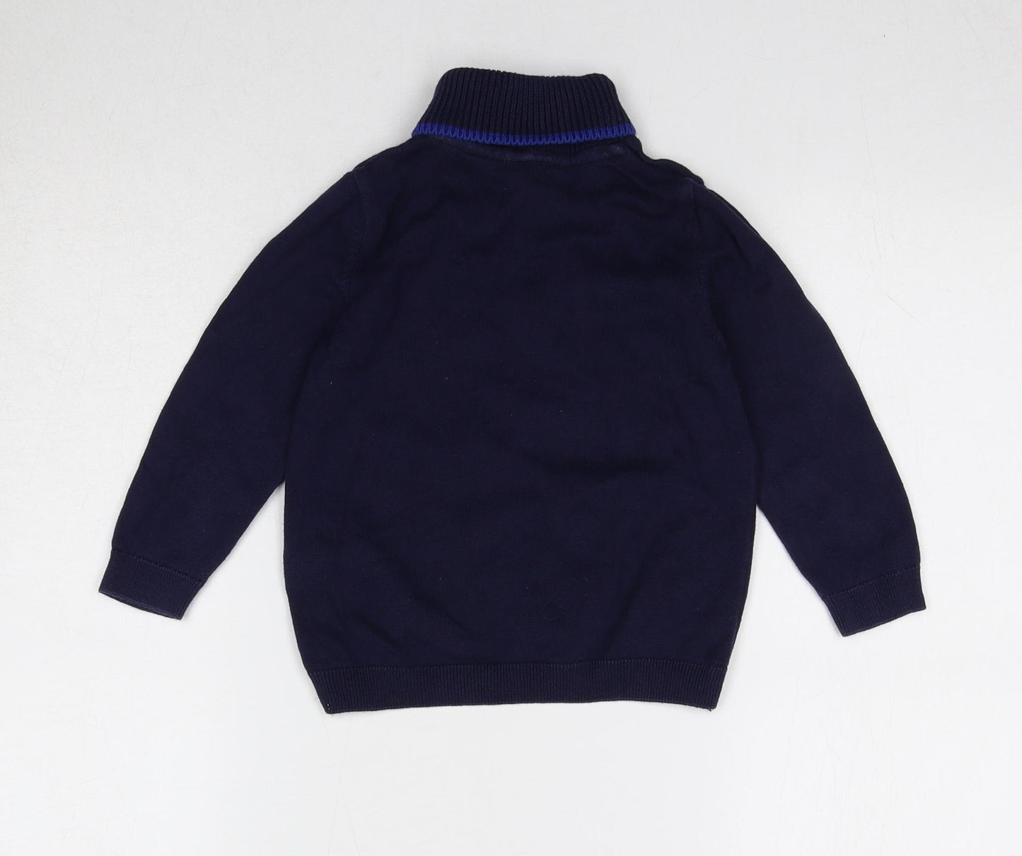 Marks and Spencer Boys Blue Roll Neck Cotton Pullover Jumper Size 3-4 Years