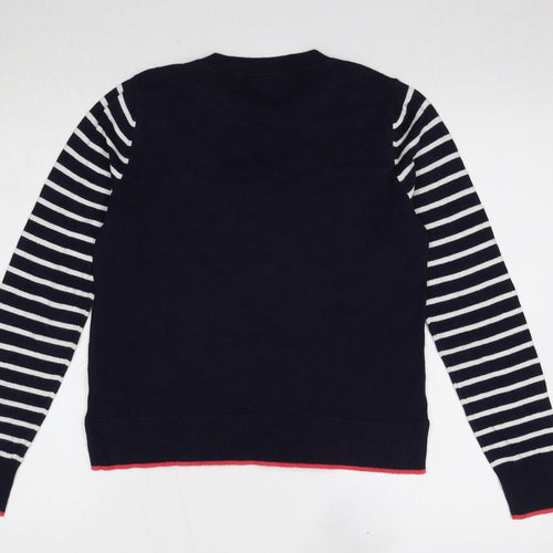 Oasis Womens Blue Round Neck Striped Cotton Pullover Jumper Size S - Bonjour