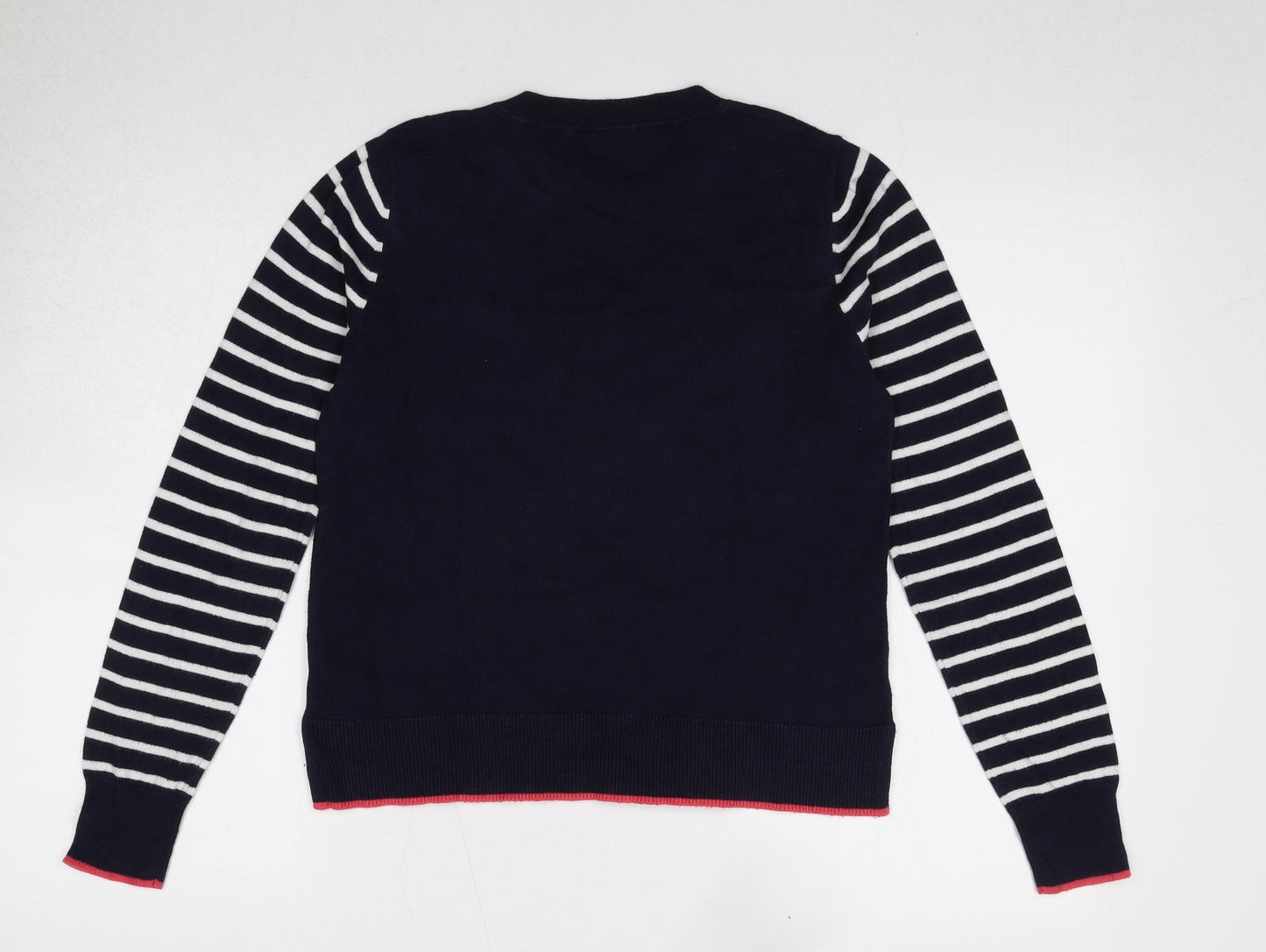 Oasis Womens Blue Round Neck Striped Cotton Pullover Jumper Size S - Bonjour