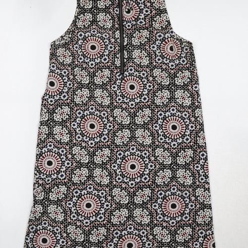 Staring at Stars Womens Black Geometric Polyester Shift Size XS Round Neck Zip - Mosaic Print
