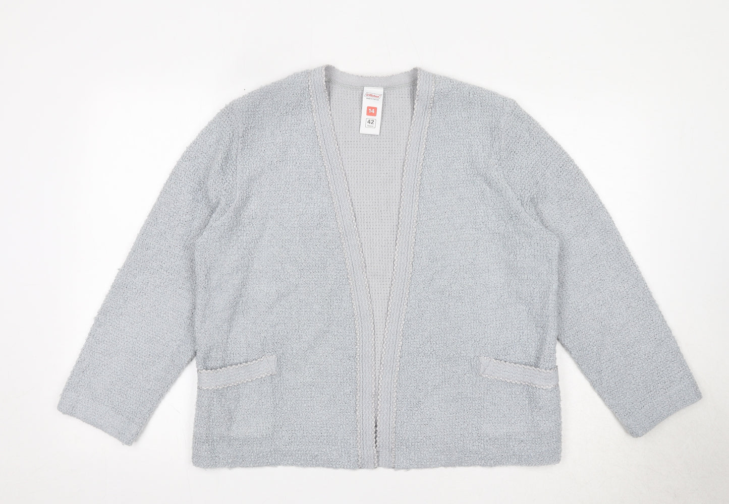 St Michael Womens Grey V-Neck Acrylic Cardigan Jumper Size 14