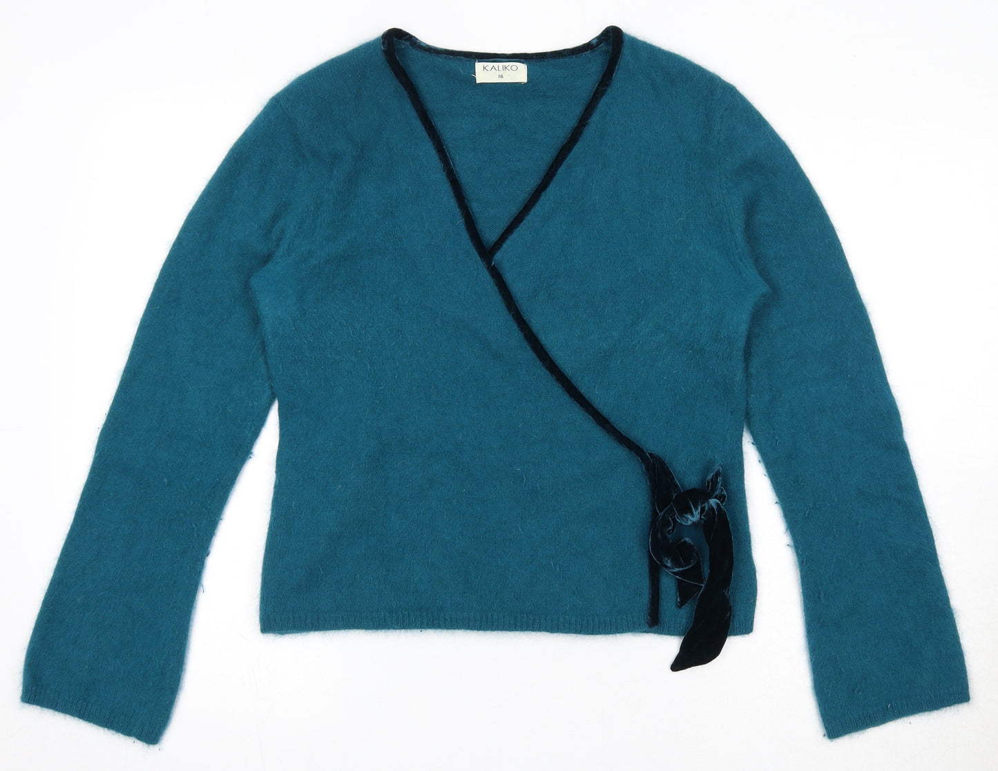 Kaliko Womens Green V-Neck Angora Wrap Jumper Size 16