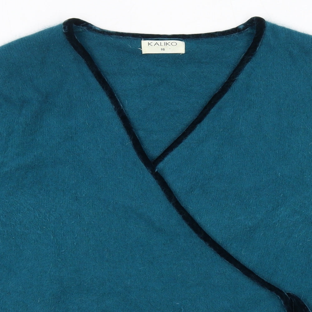Kaliko Womens Green V-Neck Angora Wrap Jumper Size 16