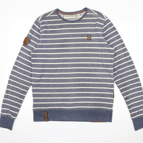 Naketano Mens Blue Striped Cotton Pullover Sweatshirt Size S