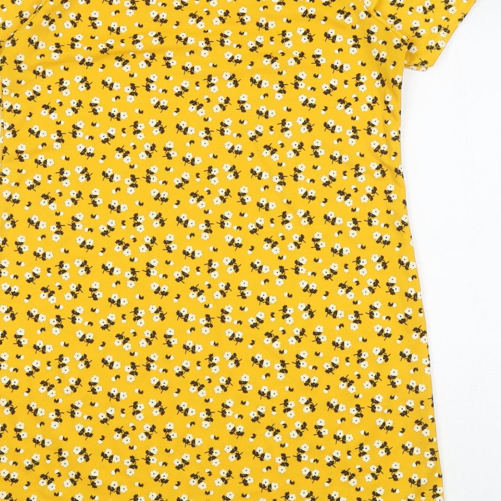 Boohoo Womens Yellow Floral Polyester T-Shirt Dress Size 12 Round Neck Pullover