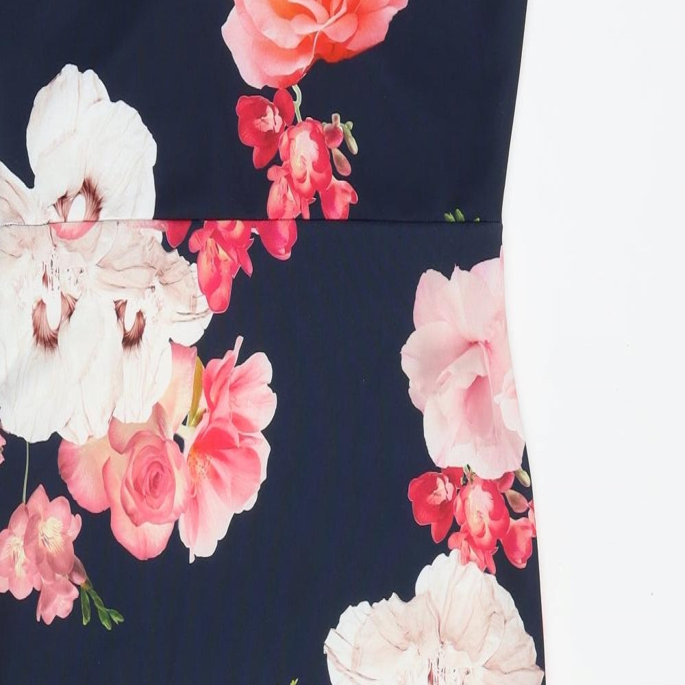 Quiz Womens Blue Floral Polyester Bodycon Size 14 V-Neck Button