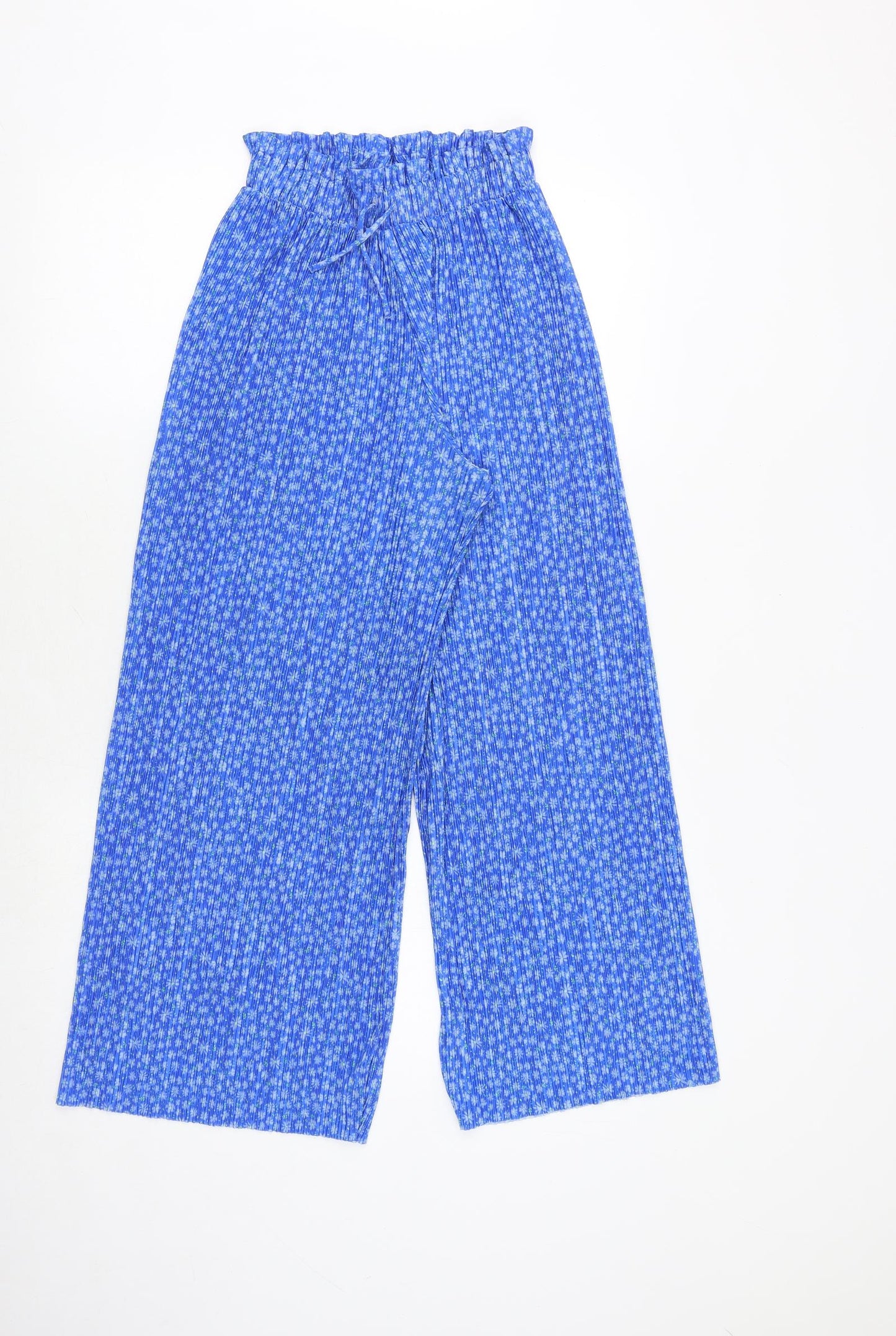 Zara Girls Blue Floral Polyester Jogger Trousers Size 13-14 Years Regular Tie