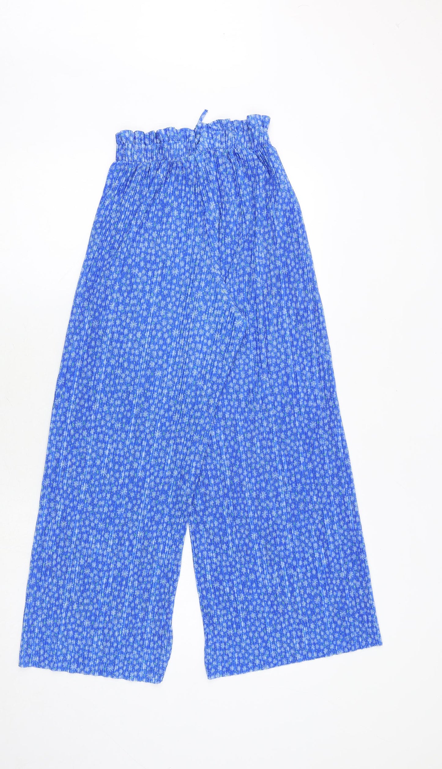 Zara Girls Blue Floral Polyester Jogger Trousers Size 13-14 Years Regular Tie