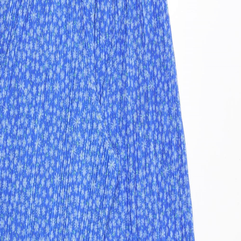 Zara Girls Blue Floral Polyester Jogger Trousers Size 13-14 Years Regular Tie