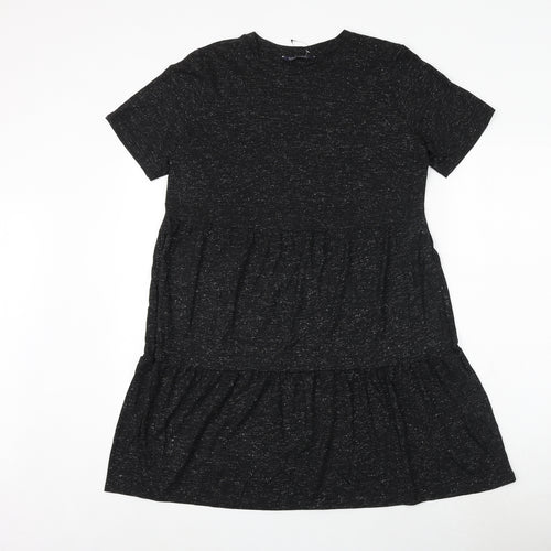 Marks and Spencer Womens Black Viscose T-Shirt Dress Size 14 Round Neck Pullover