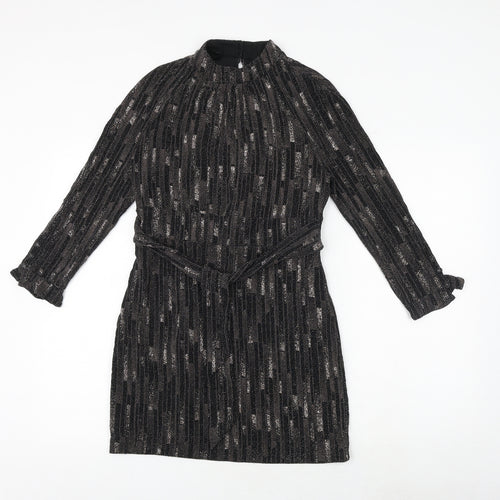 Principles Womens Black Geometric Polyester A-Line Size 12 Round Neck Tie