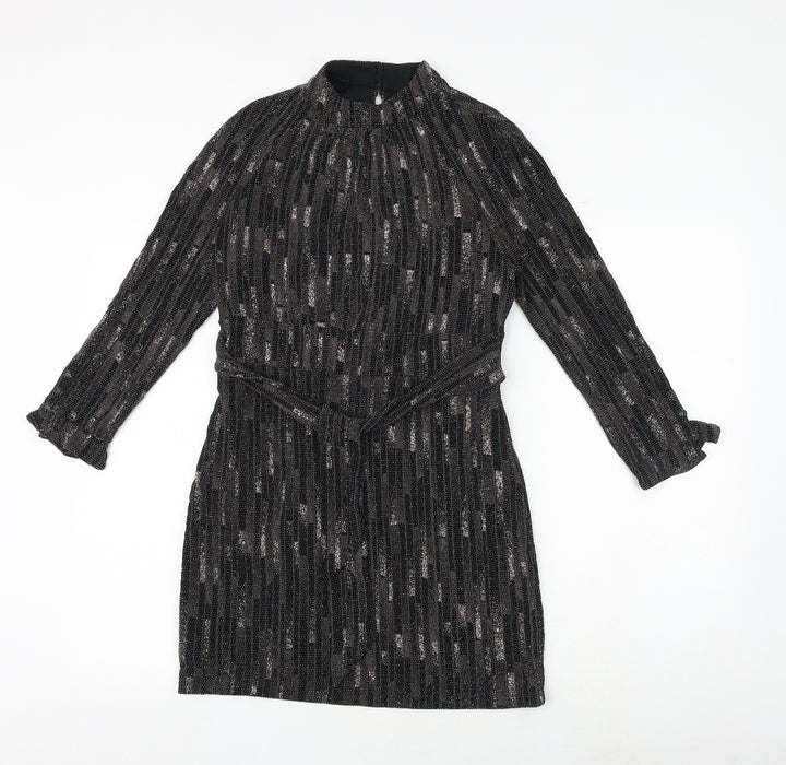 Principles Womens Black Geometric Polyester A-Line Size 12 Round Neck Tie