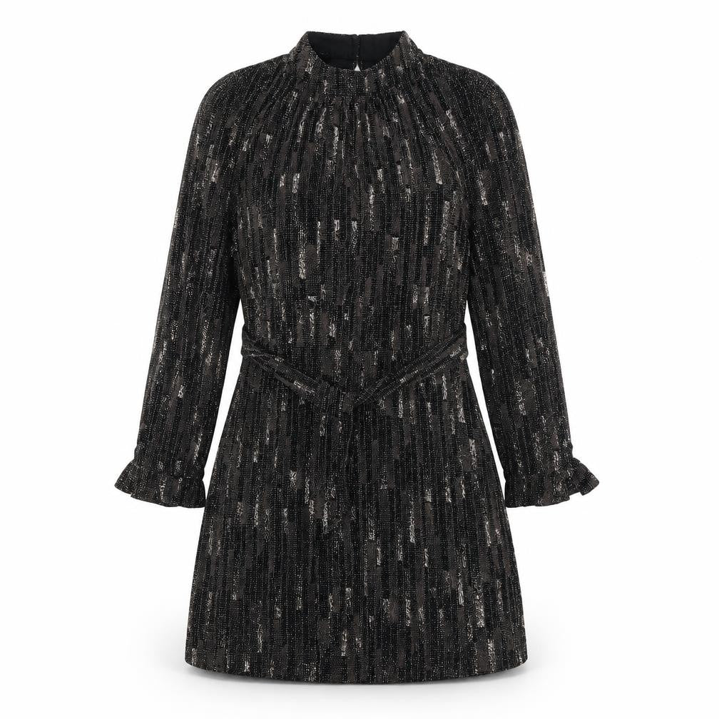 Front view of Principles women’s black geometric polyester a-line, size UK 12, round neck tie