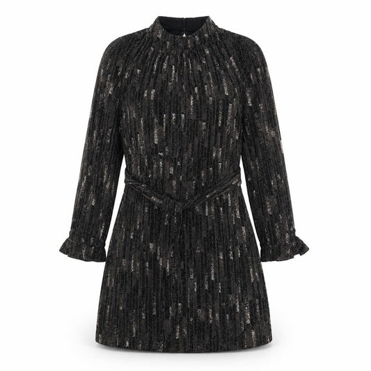Front view of Principles women’s black geometric polyester a-line, size UK 12, round neck tie