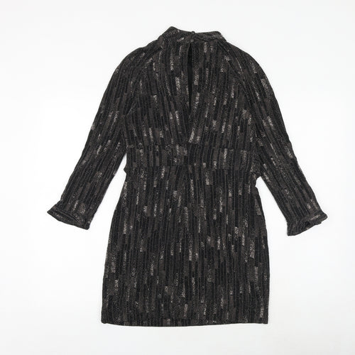 Principles Womens Black Geometric Polyester A-Line Size 12 Round Neck Tie