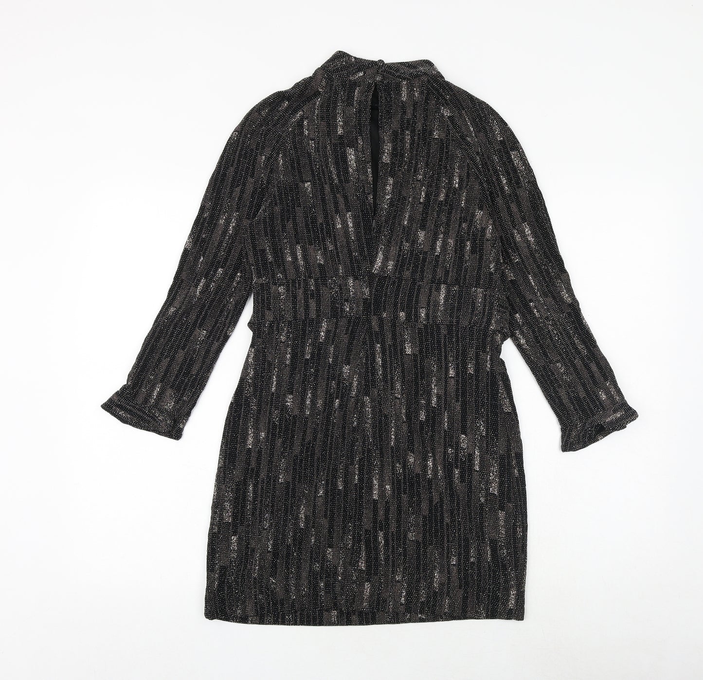 Principles Womens Black Geometric Polyester A-Line Size 12 Round Neck Tie