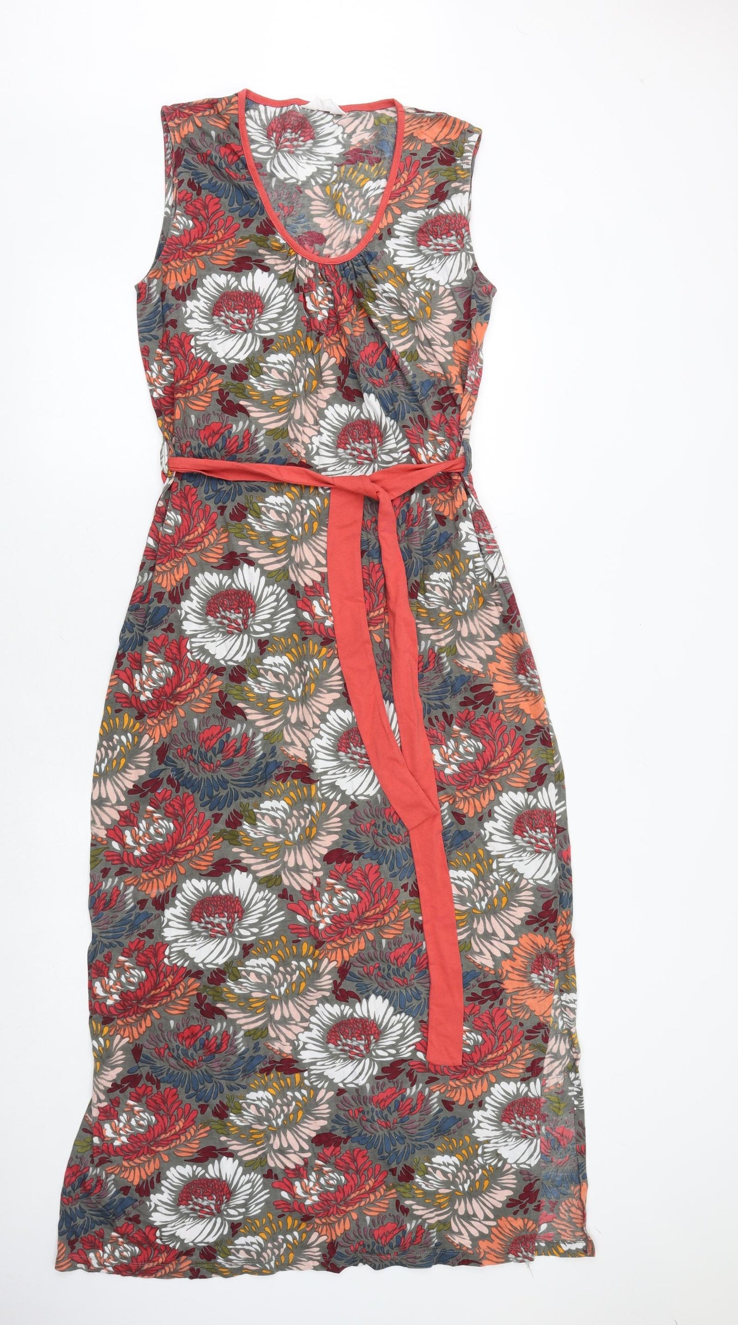 Nomads Womens Multicoloured Floral Polyester A-Line Size 14 Round Neck Tie