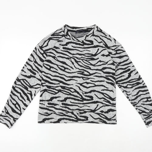 Marks and Spencer Womens Grey Animal Print Polyester Basic Blouse Size 6 Crew Neck - Zebra Print