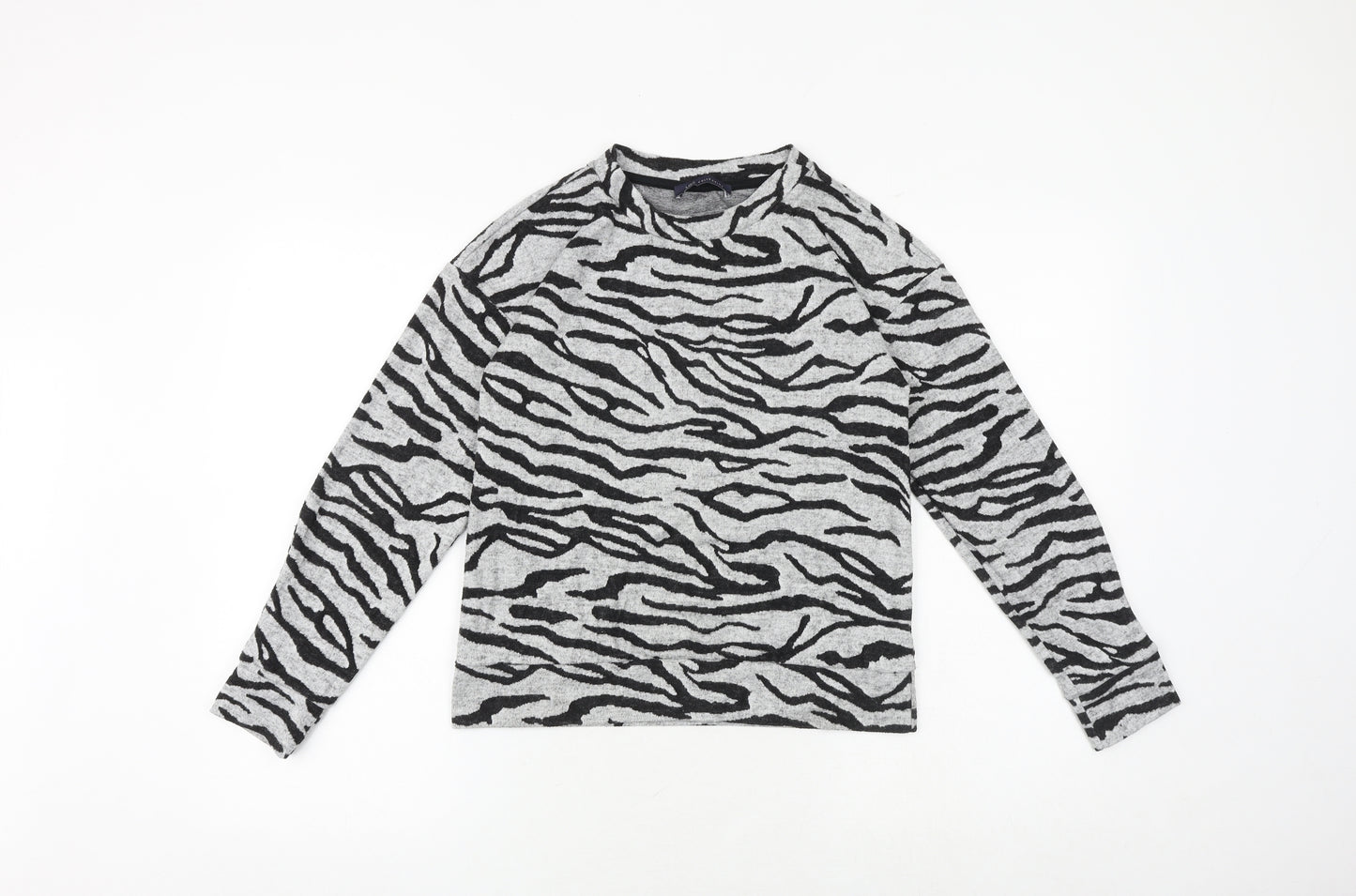 Marks and Spencer Womens Grey Animal Print Polyester Basic Blouse Size 6 Crew Neck - Zebra Print