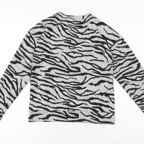 Marks and Spencer Womens Grey Animal Print Polyester Basic Blouse Size 6 Crew Neck - Zebra Print