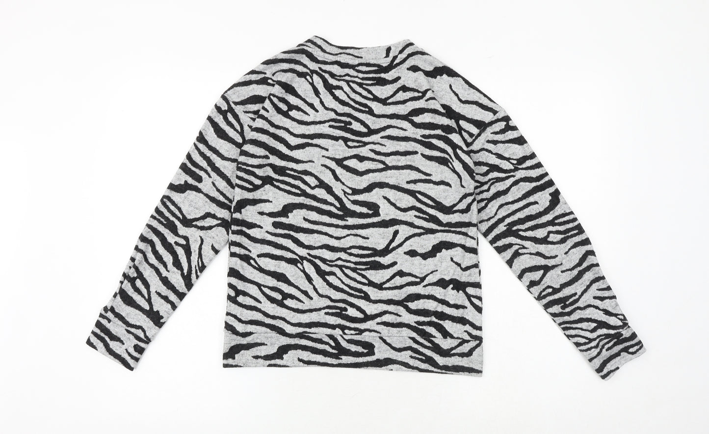 Marks and Spencer Womens Grey Animal Print Polyester Basic Blouse Size 6 Crew Neck - Zebra Print
