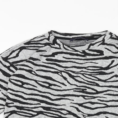 Marks and Spencer Womens Grey Animal Print Polyester Basic Blouse Size 6 Crew Neck - Zebra Print