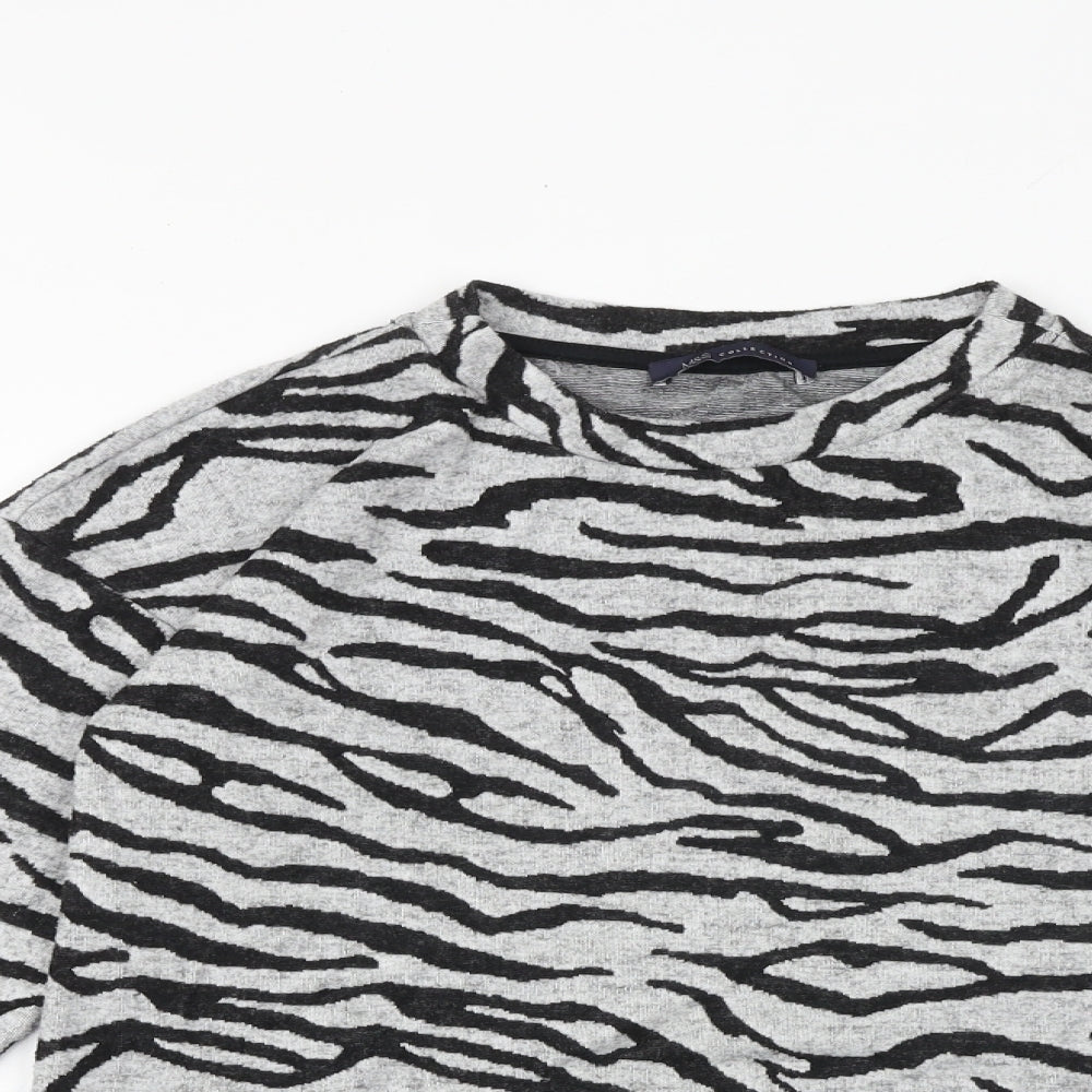 Marks and Spencer Womens Grey Animal Print Polyester Basic Blouse Size 6 Crew Neck - Zebra Print
