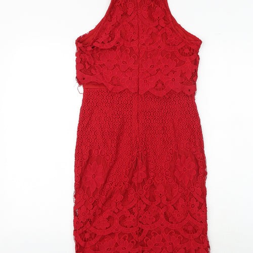 Missguided Womens Red Geometric Nylon A-Line Size 10 Halter Zip