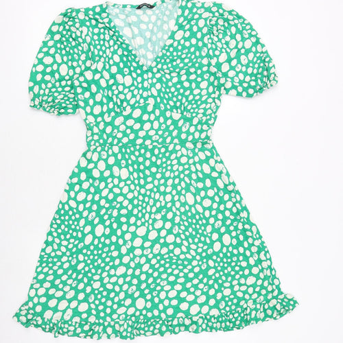 Roman Womens Green Geometric Viscose Fit & Flare Size 10 V-Neck Pullover