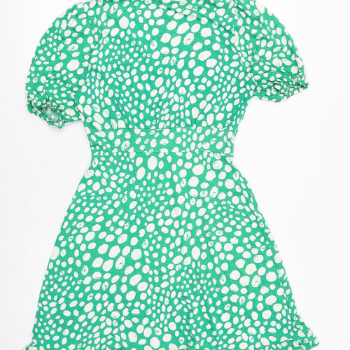 Roman Womens Green Geometric Viscose Fit & Flare Size 10 V-Neck Pullover