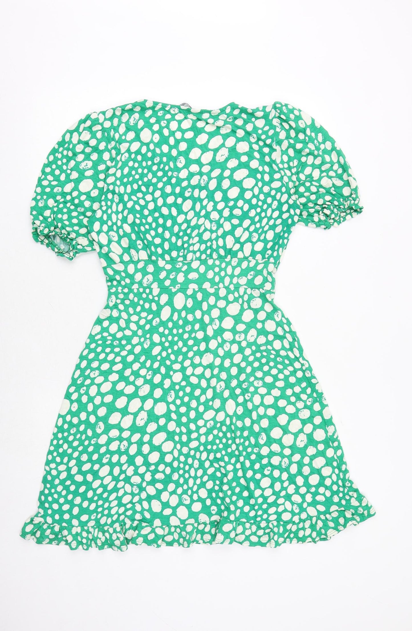 Roman Womens Green Geometric Viscose Fit & Flare Size 10 V-Neck Pullover
