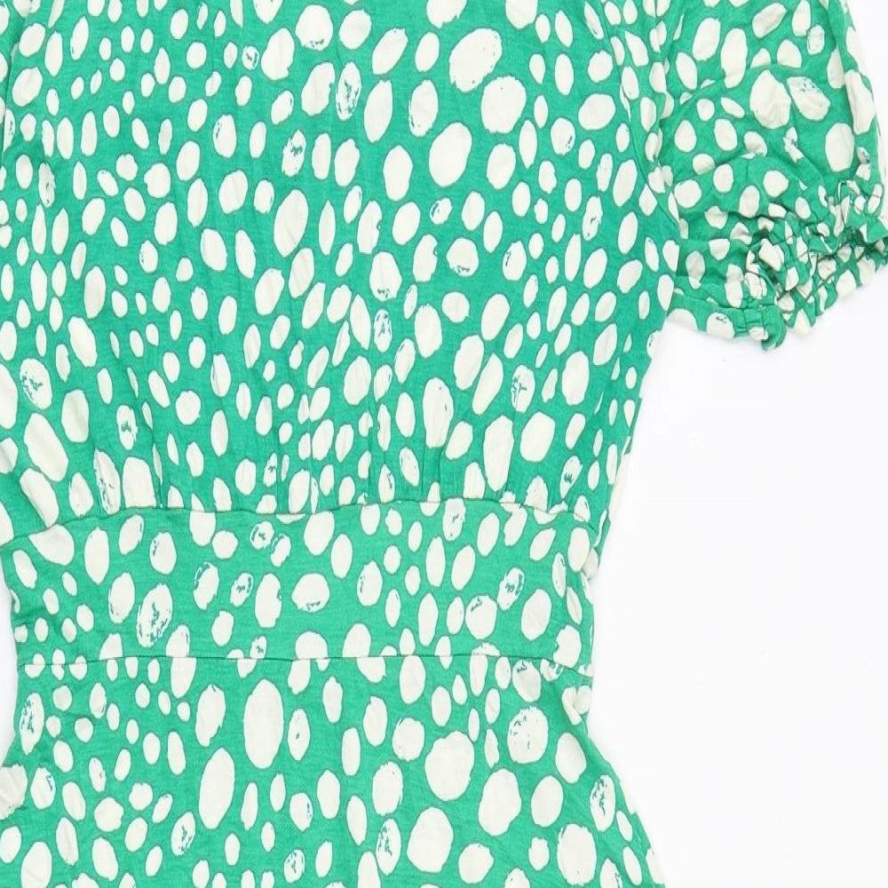 Roman Womens Green Geometric Viscose Fit & Flare Size 10 V-Neck Pullover