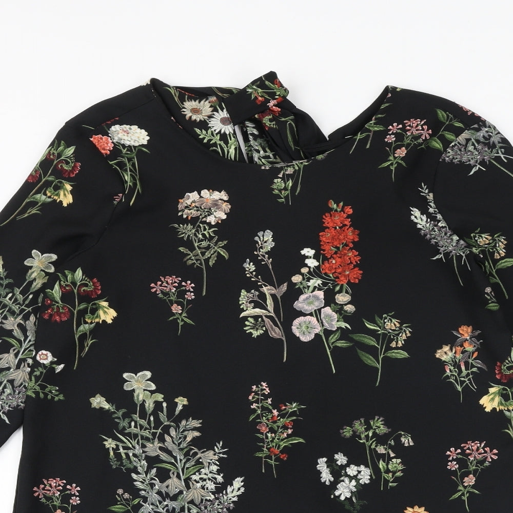 Zara Womens Black Floral Polyester Playsuit One-Piece Size S Tie