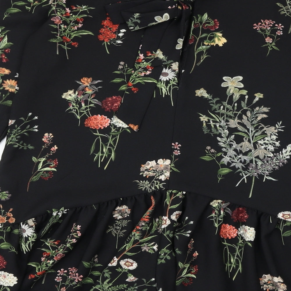 Zara Womens Black Floral Polyester Playsuit One-Piece Size S Tie