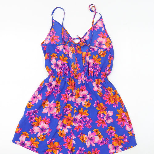 New Look Womens Blue Floral Polyester Playsuit One-Piece Size S Button