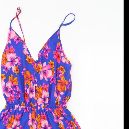 New Look Womens Blue Floral Polyester Playsuit One-Piece Size S Button