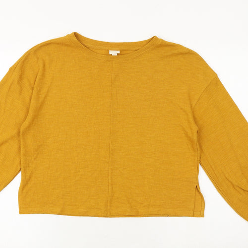 H&M Womens Yellow Polyester Basic Blouse Size S Boat Neck