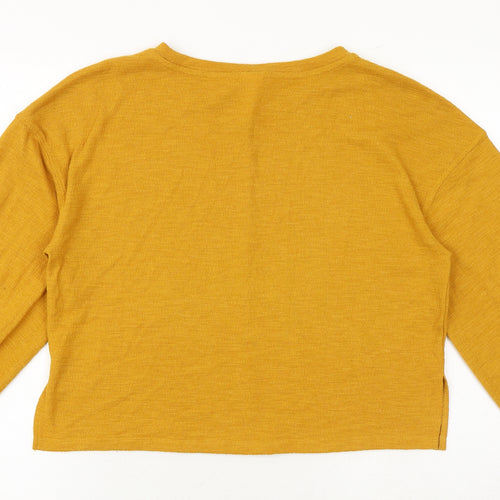 H&M Womens Yellow Polyester Basic Blouse Size S Boat Neck