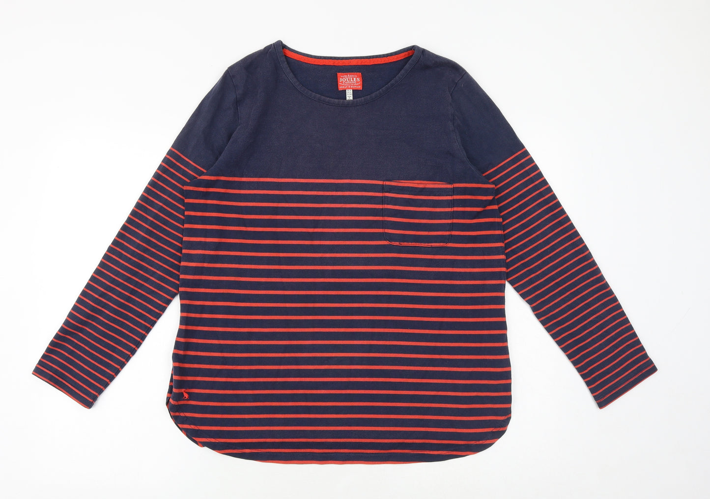 Joules Womens Blue Striped 100% Cotton Basic T-Shirt Size 16 Round Neck