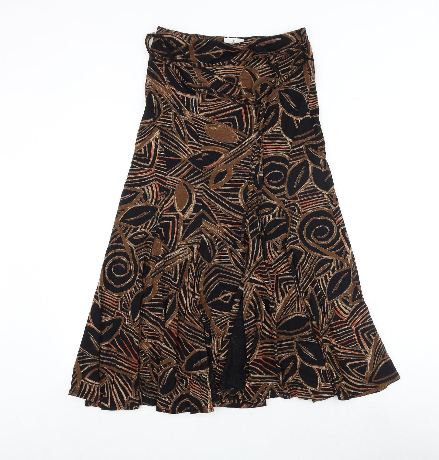 CC Womens Brown Geometric Viscose Swing Skirt Size S Button
