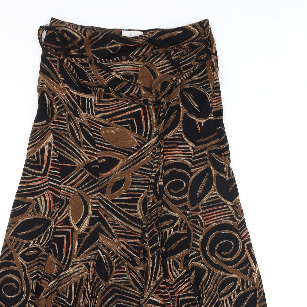 CC Womens Brown Geometric Viscose Swing Skirt Size S Button